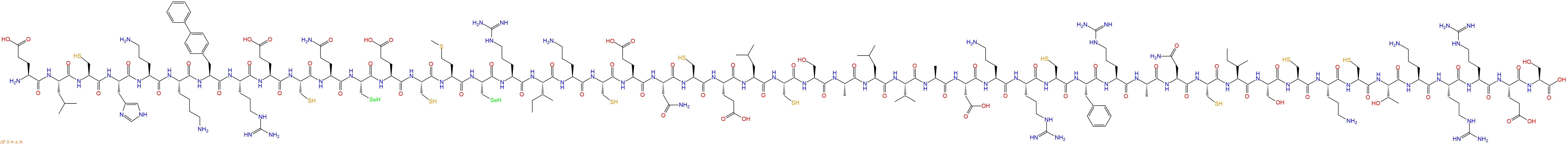 专肽生物产品H2N-Glu-Leu-Cys-His-Orn-Lys-Bip-Arg-Glu-Cys-Gln-Sec-Glu-Cys-Met-Sec-Arg-Ile-Orn-Cys-Glu-Asn-Cys-Glu-Leu-Cys-Ser-Ala-Leu-Val-Ala-Asp-Orn-Arg-Cys-Phe-Arg-Ala-Asn-Cys-Ile-Ser-Cys-Orn-Cys-Thr-Orn-Arg-Arg-Glu-Ser-OH