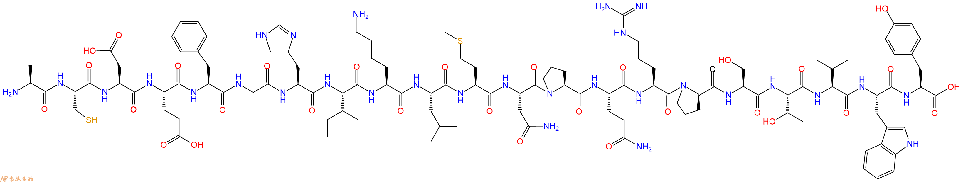 专肽生物产品H2N-Ala-Cys-Asp-Glu-Phe-Gly-His-Ile-Lys-Leu-Met-Asn-Pro-Gln-Arg-DPro-Ser-Thr-Val-Trp-Tyr-OH