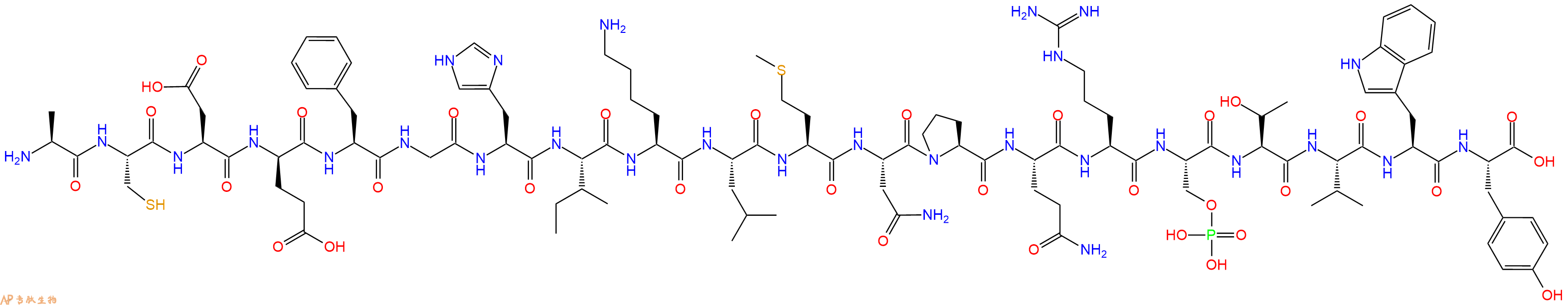 专肽生物产品H2N-Ala-Cys-Asp-DGlu-Phe-Gly-His-Ile-Lys-Leu-Met-Asn-Pro-Gln-Arg-Ser(PO3H2)-Thr-Val-Trp-Tyr-OH