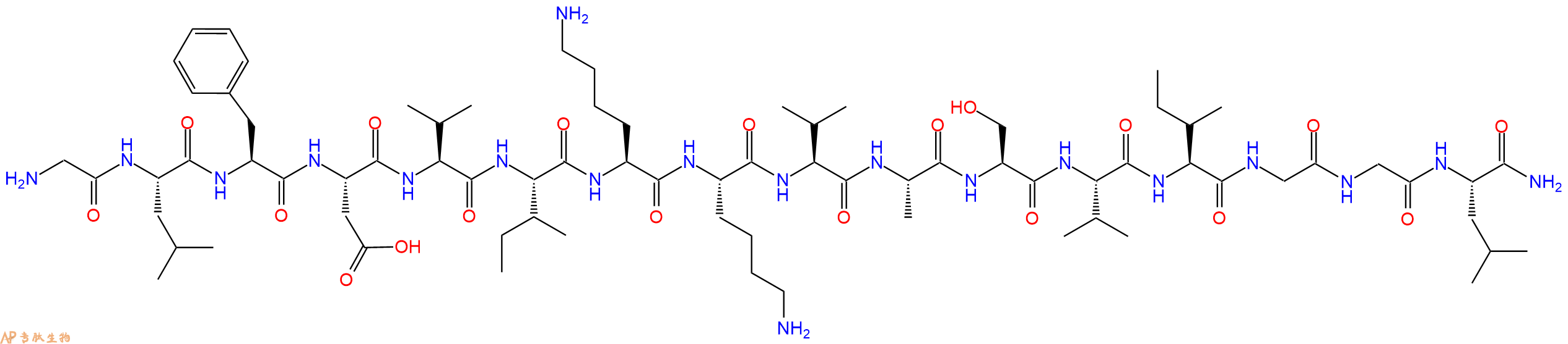 专肽生物产品H2N-Gly-Leu-Phe-Asp-Val-Ile-Lys-Lys-Val-Ala-Ser-Val-Ile-Gly-Gly-Leu-CONH2