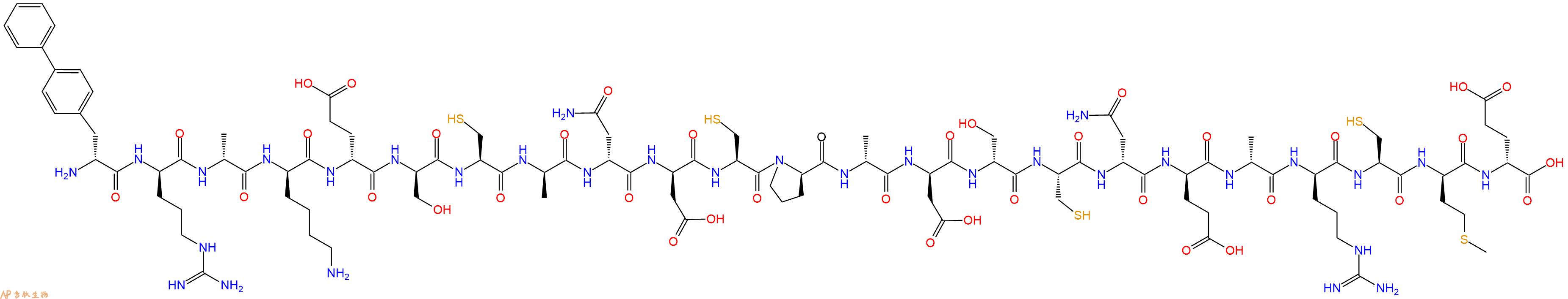 专肽生物产品H2N-DBip-DArg-DAla-DLys-DGlu-DSer-Cys-DAla-DAsn-DAsp-Cys-DPro-DAla-DAsp-DSer-Cys-DAsn-DGlu-DAla-DArg-Cys-DMet-DGlu-OH
