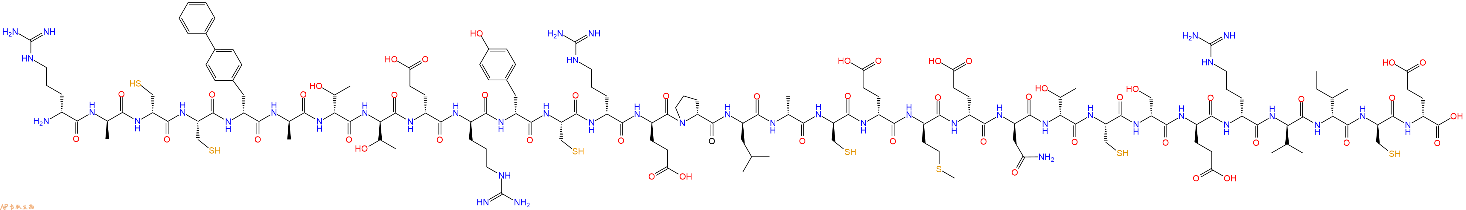 专肽生物产品H2N-DArg-DAla-DCys-Cys-DBip-DAla-DThr-DThr-DGlu-DArg-DTyr-Cys-DArg-DGlu-DPro-DLeu-DAla-DCys-DGlu-DMet-DGlu-DAsn-DThr-Cys-DSer-DGlu-DArg-DVal-DIle-DCys-DGlu-OH