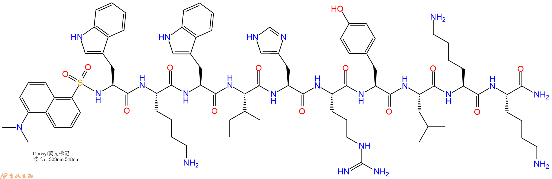 专肽生物产品Dansyl-Trp-Lys-Trp-Ile-His-Arg-Tyr-Leu-Lys-Lys-CONH2
