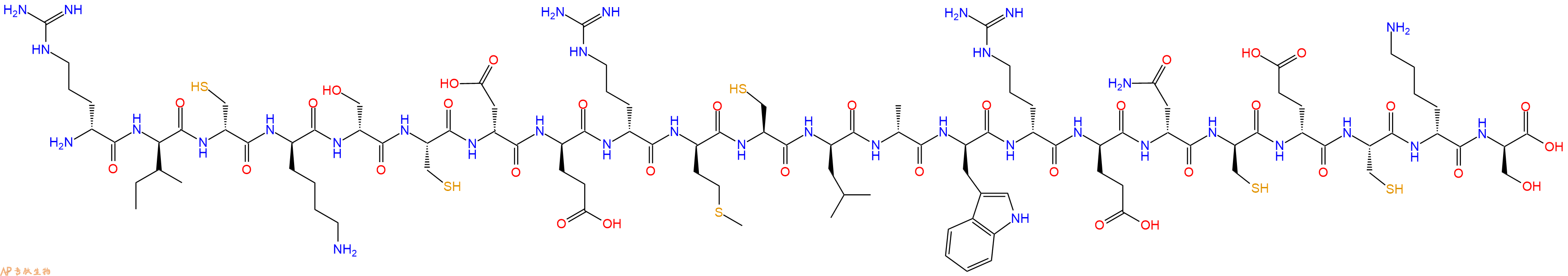 专肽生物产品H2N-DArg-DIle-DCys-DLys-DSer-Cys-DAsp-DGlu-DArg-DMet-Cys-DLeu-DAla-DTrp-DArg-DGlu-DAsn-DCys-DGlu-Cys-DLys-DSer-OH