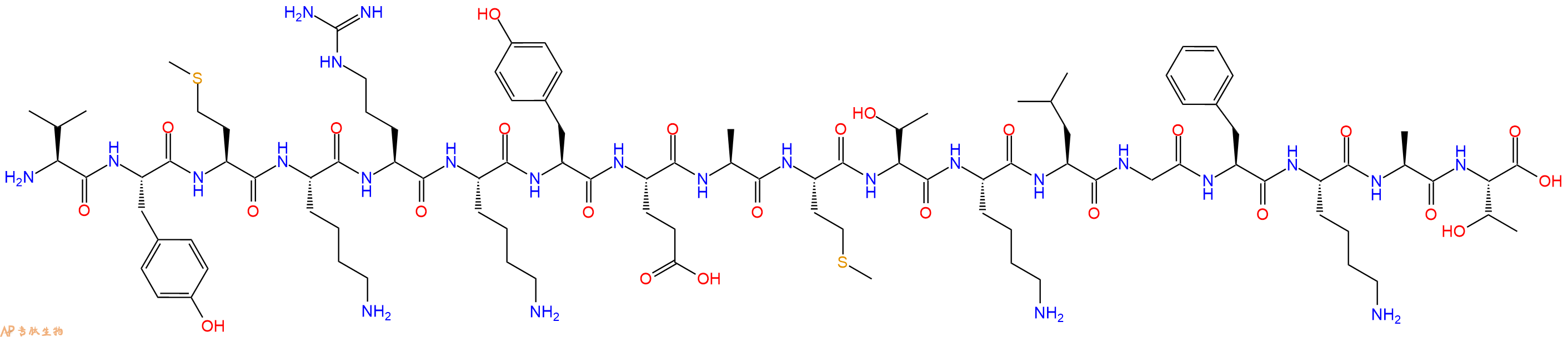 专肽生物产品H2N-Val-Tyr-Met-Lys-Arg-Lys-Tyr-Glu-Ala-Met-Thr-Lys-Leu-Gly-Phe-Lys-Ala-Thr-OH