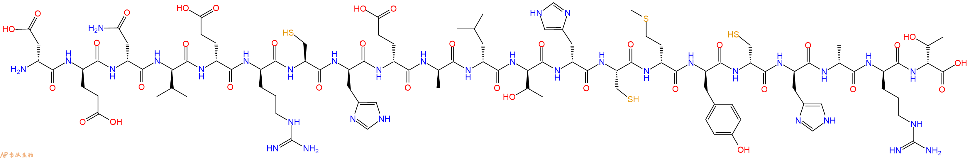 专肽生物产品H2N-DAsp-DGlu-DAsn-DVal-DGlu-DArg-Cys-DHis-DGlu-DAla-DLeu-DThr-DHis-Cys-DMet-DTyr-DCys-DHis-DAla-DArg-DThr-OH