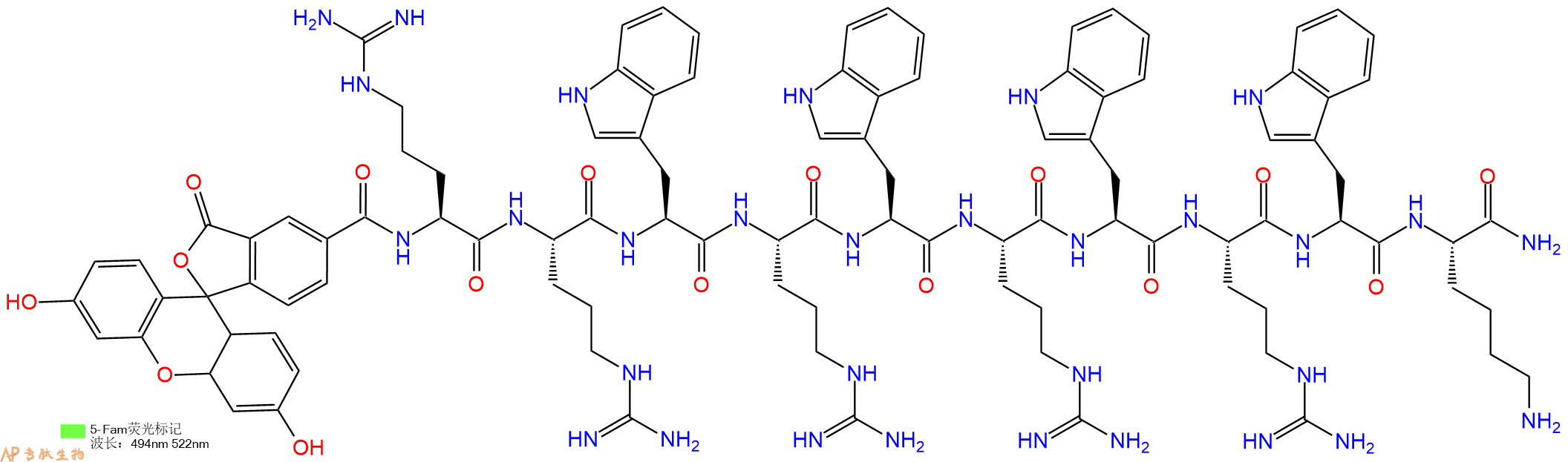 专肽生物产品5FAM-Arg-Arg-Trp-Arg-Trp-Arg-Trp-Arg-Trp-Lys-CONH2