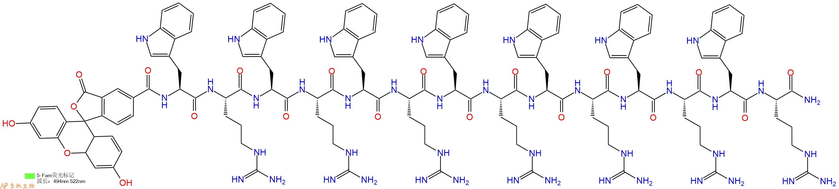 专肽生物产品5FAM-Trp-Arg-Trp-Arg-Trp-Arg-Trp-Arg-Trp-Arg-Trp-Arg-Trp-Arg-CONH2