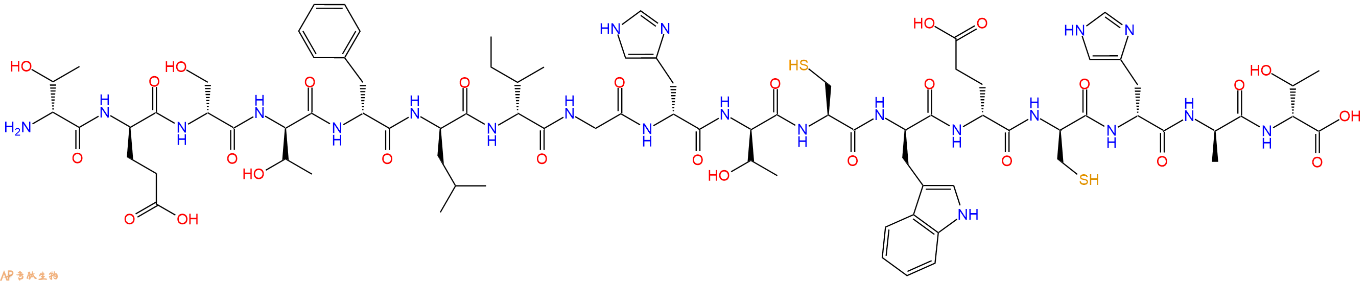 专肽生物产品H2N-DThr-DGlu-DSer-DThr-DPhe-DLeu-DIle-Gly-DHis-DThr-Cys-DTrp-DGlu-DCys-DHis-DAla-DThr-OH