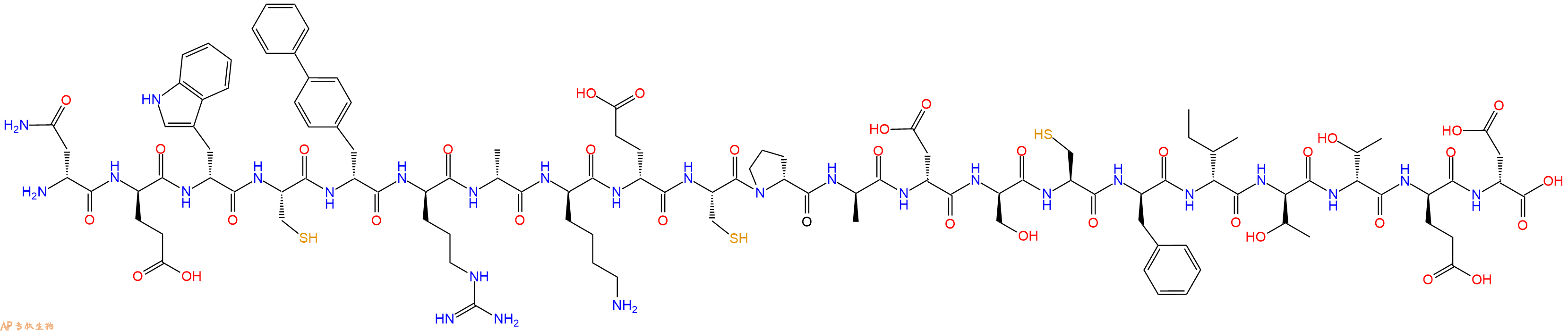 专肽生物产品H2N-DAsn-DGlu-DTrp-Cys-DBip-DArg-DAla-DLys-DGlu-Cys-DPro-DAla-DAsp-DSer-Cys-DPhe-DIle-DThr-DThr-DGlu-DAsp-OH