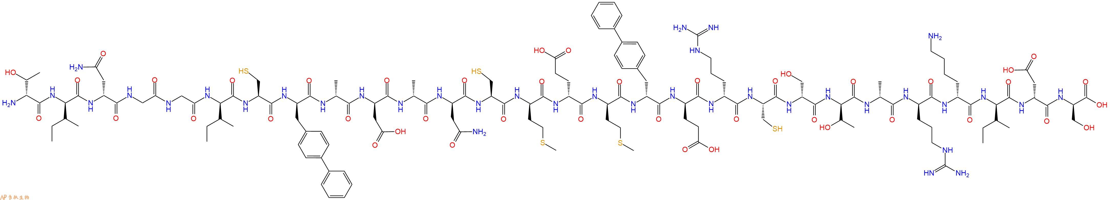 专肽生物产品H2N-DThr-DIle-DAsn-Gly-Gly-DIle-Cys-DBip-DAla-DAsp-DAla-DAsn-Cys-DMet-DGlu-DMet-DBip-DGlu-DArg-Cys-DSer-DThr-DAla-DArg-DLys-DIle-DAsp-DSer-OH