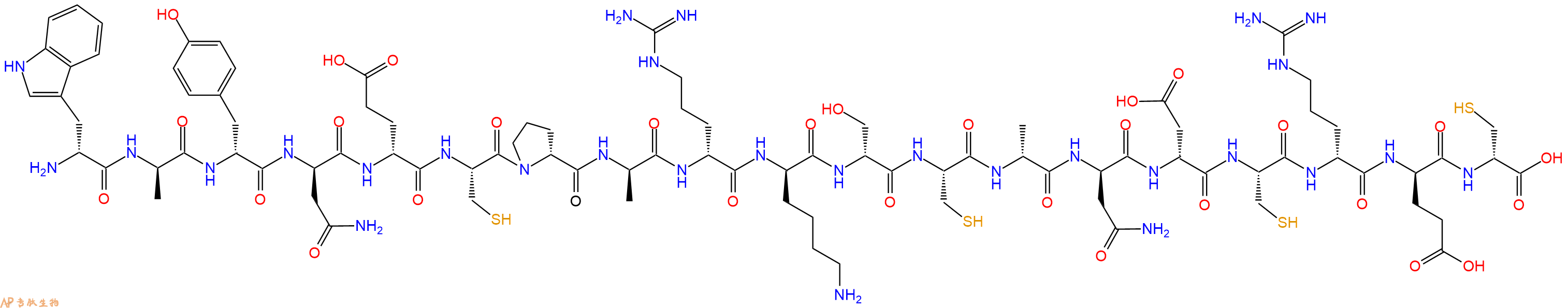 专肽生物产品H2N-DTrp-DAla-DTyr-DAsn-DGlu-Cys-DPro-DAla-DArg-DLys-DSer-Cys-DAla-DAsn-DAsp-Cys-DArg-DGlu-DCys-OH