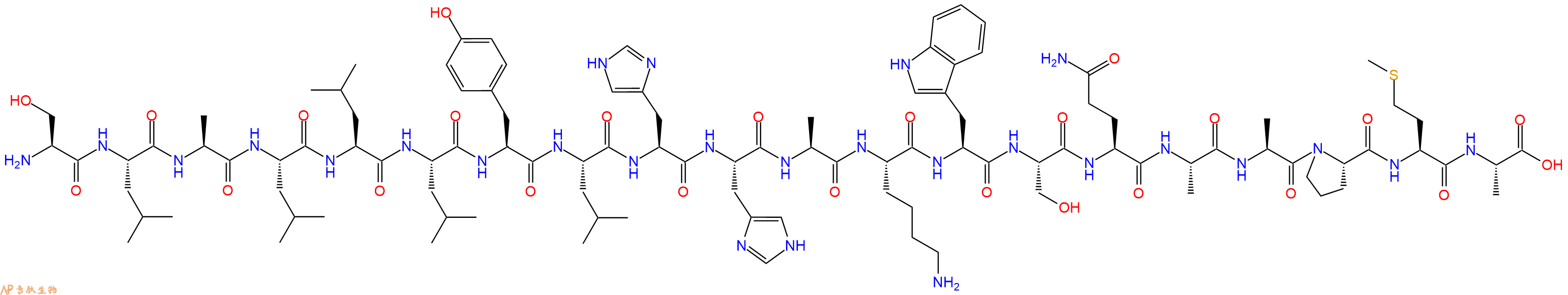 专肽生物产品H2N-Ser-Leu-Ala-Leu-Leu-Leu-Tyr-Leu-His-His-Ala-Lys-Trp-Ser-Gln-Ala-Ala-Pro-Met-Ala-OH