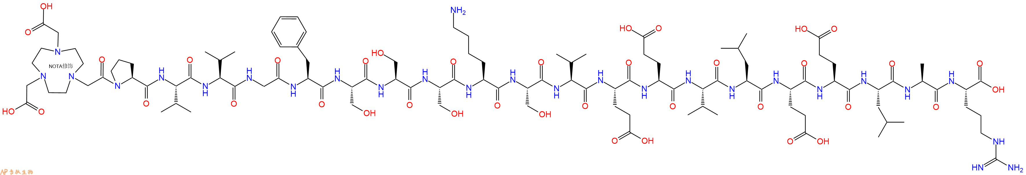 专肽生物产品NOTA-Pro-Val-Val-Gly-Phe-Ser-Ser-Ser-Lys-Ser-Val-Glu-Glu-Val-Leu-Glu-Glu-Leu-Ala-Arg-OH