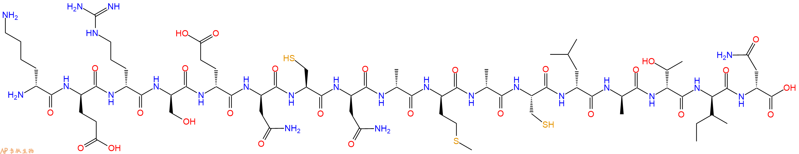 专肽生物产品H2N-DLys-DGlu-DArg-DSer-DGlu-DAsn-Cys-DAsn-DAla-DMet-DAla-Cys-DLeu-DAla-DThr-DIle-DAsn-OH