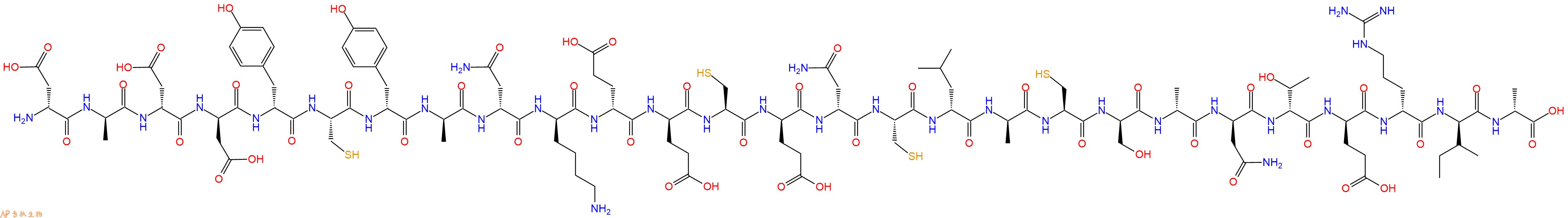 专肽生物产品H2N-DAsp-DAla-DAsp-DAsp-DTyr-Cys-DTyr-DAla-DAsn-DLys-DGlu-DGlu-Cys-DGlu-DAsn-Cys-DLeu-DAla-Cys-DSer-DAla-DAsn-DThr-DGlu-DArg-DIle-DAla-OH