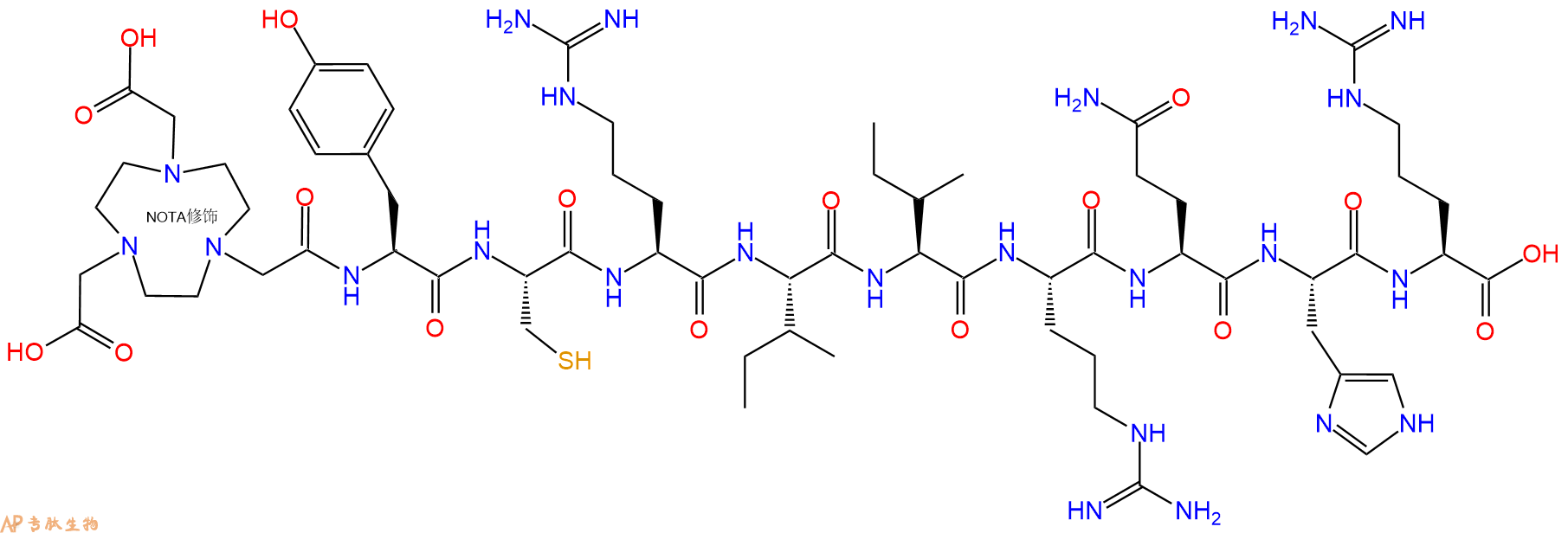 专肽生物产品NOTA-Tyr-Cys-Arg-Ile-Ile-Arg-Gln-His-Arg-OH