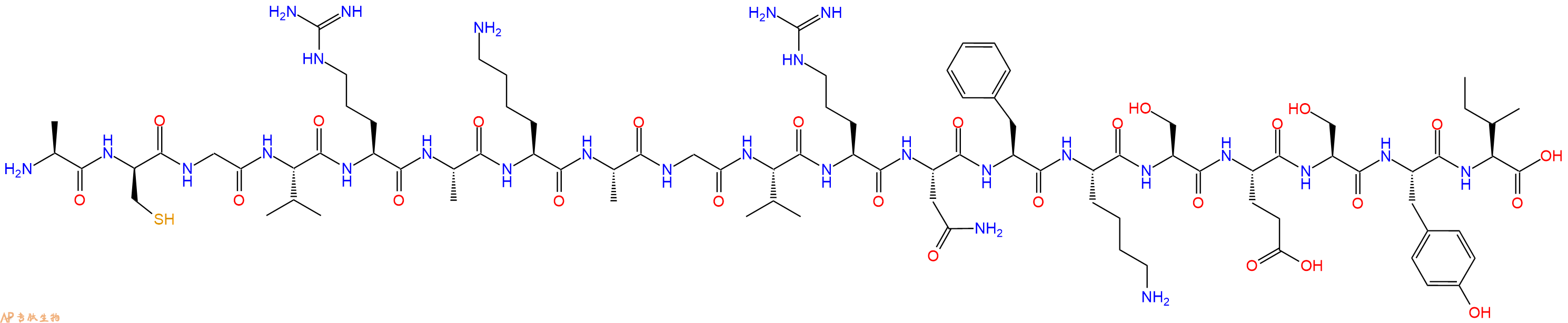 专肽生物产品H2N-Ala-DCys-Gly-Val-Arg-Ala-Lys-Ala-Gly-Val-Arg-Asn-Phe-Lys-Ser-Glu-Ser-Tyr-Ile-OH