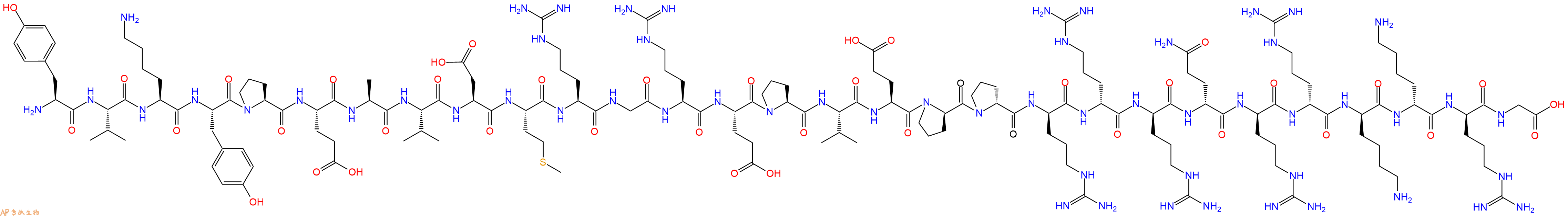 专肽生物产品H2N-Tyr-Val-Lys-Tyr-Pro-Glu-Ala-Val-Asp-Met-Arg-Gly-Arg-Glu-Pro-Val-Glu-DPro-DPro-DArg-DArg-DArg-DGln-DArg-DArg-DLys-DLys-DArg-Gly-OH