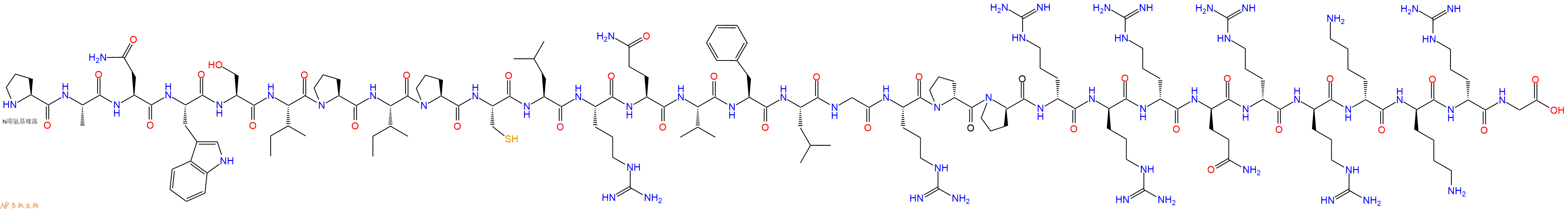 专肽生物产品H2N-Pro-Ala-Asn-Trp-Ser-Ile-Pro-Ile-Pro-Cys-Leu-Arg-Gln-Val-Phe-Leu-Gly-Arg-DPro-DPro-DArg-DArg-DArg-DGln-DArg-DArg-DLys-DLys-DArg-Gly-OH