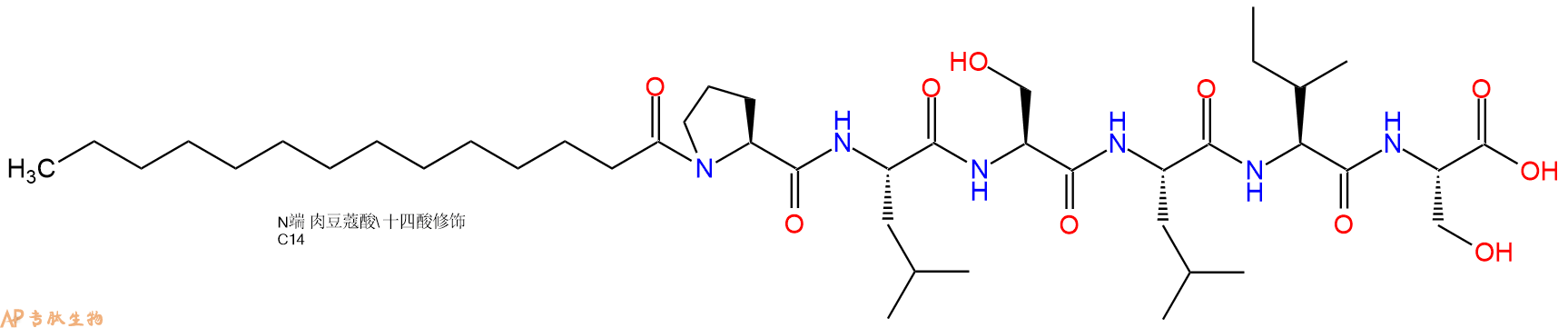 专肽生物产品Myristicacid-Pro-Leu-Ser-Leu-Ile-Ser-OH