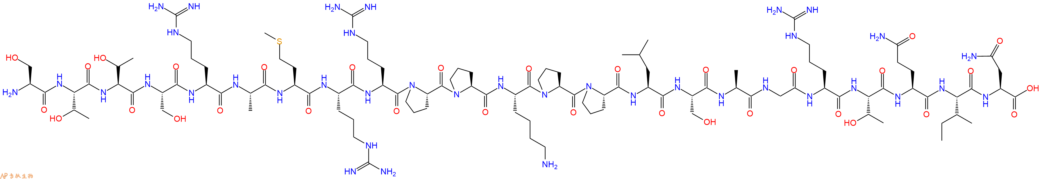 专肽生物产品H2N-Ser-Thr-Thr-Ser-Arg-Ala-Met-Arg-Arg-Pro-Pro-Lys-Pro-Pro-Leu-Ser-Ala-Gly-Arg-Thr-Gln-Ile-Asn-OH