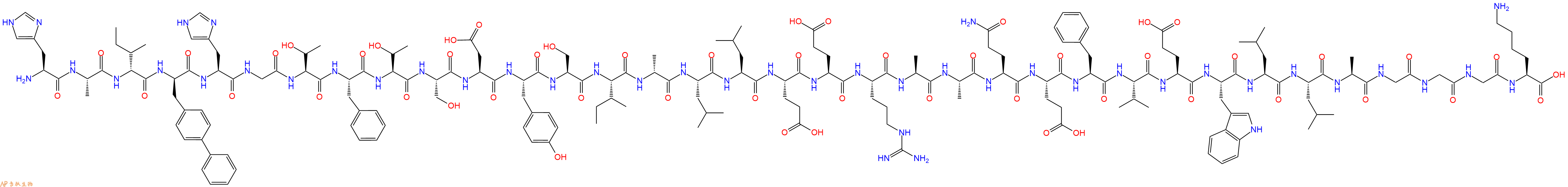专肽生物产品H2N-His-Ala-DIle-DBip-His-Gly-Thr-Phe-Thr-Ser-Asp-Tyr-Ser-Ile-DAla-Leu-Leu-Glu-Glu-Arg-Ala-Ala-Gln-Glu-Phe-Val-Glu-Trp-Leu-Leu-Ala-Gly-Gly-Gly-Lys-OH