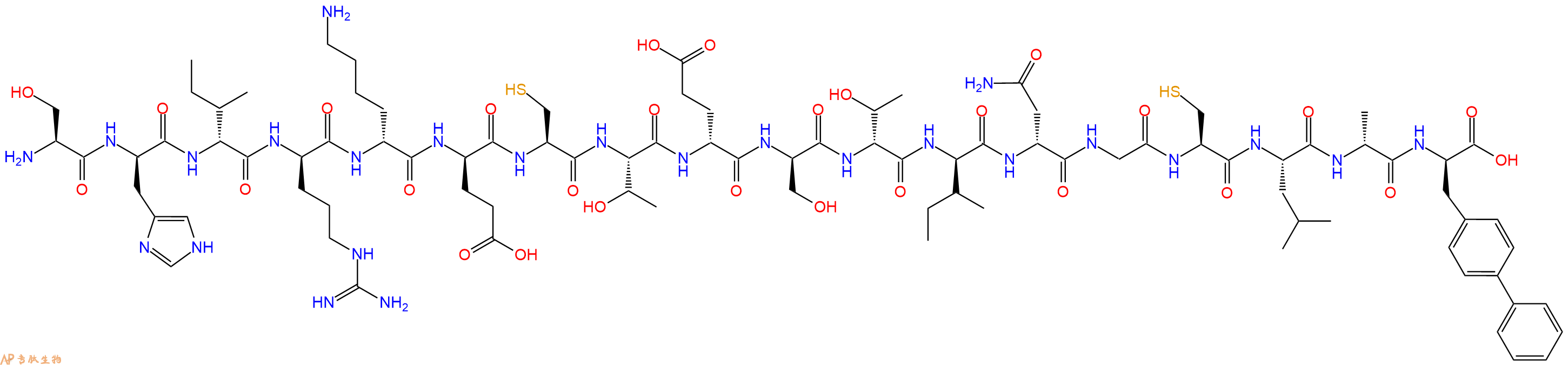 专肽生物产品H2N-Ser-DHis-DIle-DArg-DLys-DGlu-Cys-Thr-DGlu-DSer-DThr-DIle-DAsn-Gly-Cys-Leu-DAla-DBip-OH