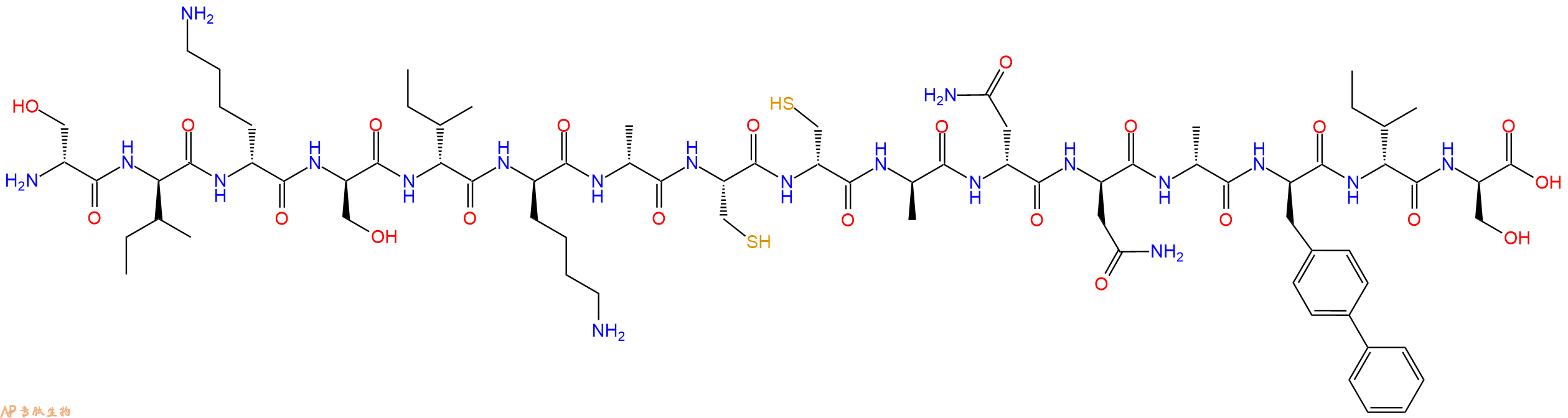 专肽生物产品H2N-DSer-DIle-DLys-DSer-DIle-DLys-DAla-Cys-DCys-DAla-DAsn-DAsn-DAla-DBip-DIle-DSer-OH