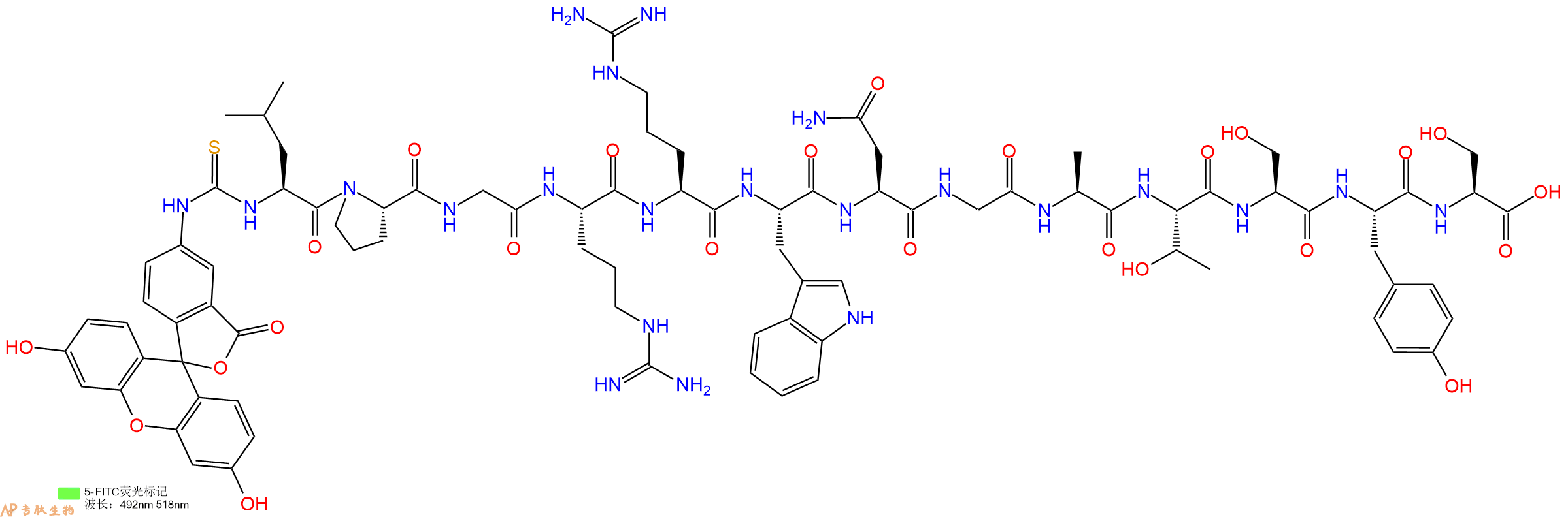 专肽生物产品5FITC-Leu-Pro-Gly-Arg-Arg-Trp-Asn-Gly-Ala-Thr-Ser-Tyr-Ser-OH