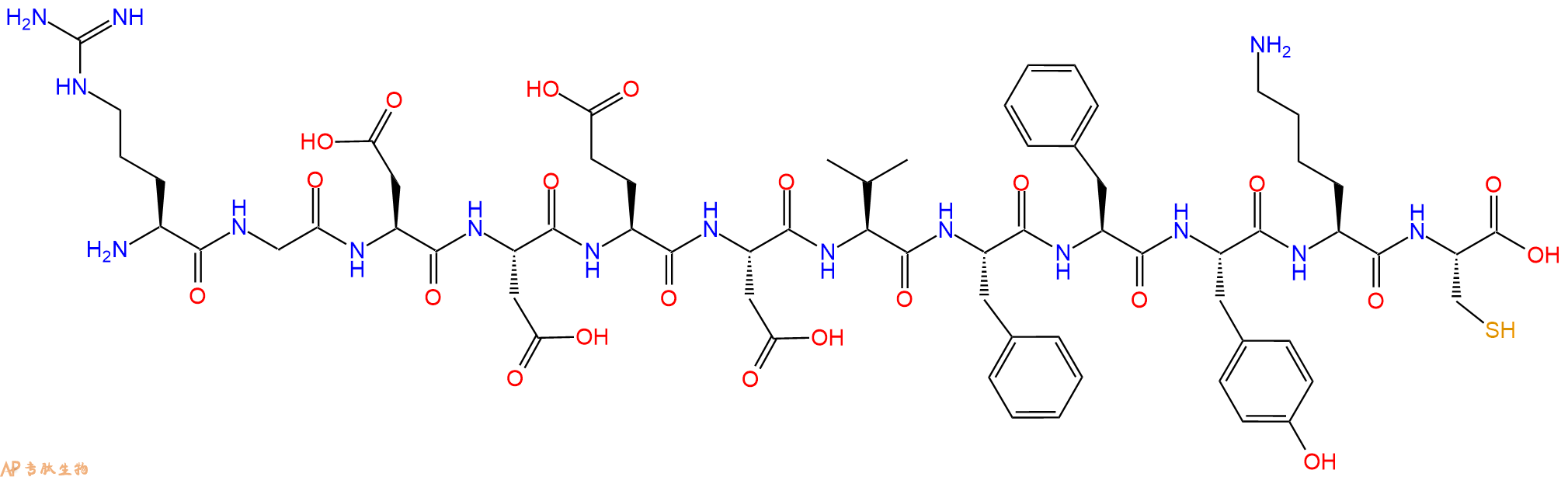 专肽生物产品H2N-Arg-Gly-Asp-Asp-Glu-Asp-Val-Phe-Phe-Tyr-Lys-Cys-OH