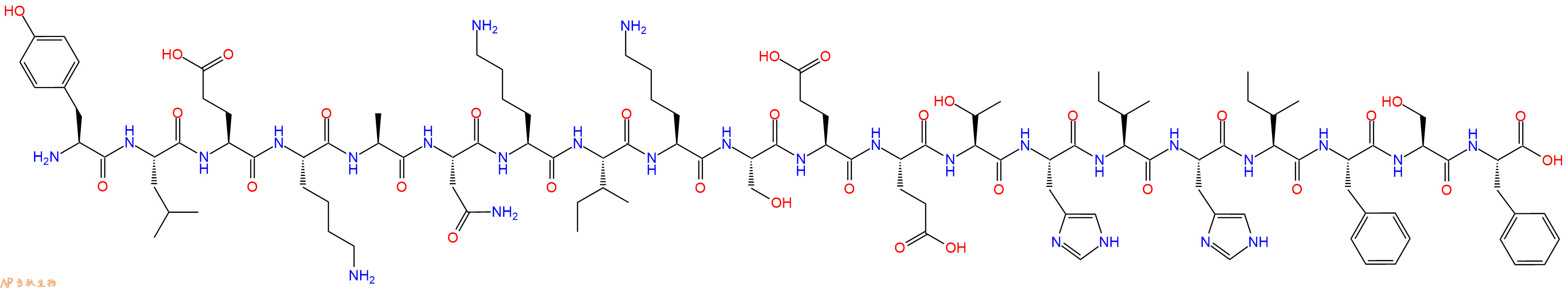 专肽生物产品H2N-Tyr-Leu-Glu-Lys-Ala-Asn-Lys-Ile-Lys-Ser-Glu-Glu-Thr-His-Ile-His-Ile-Phe-Ser-Phe-OH