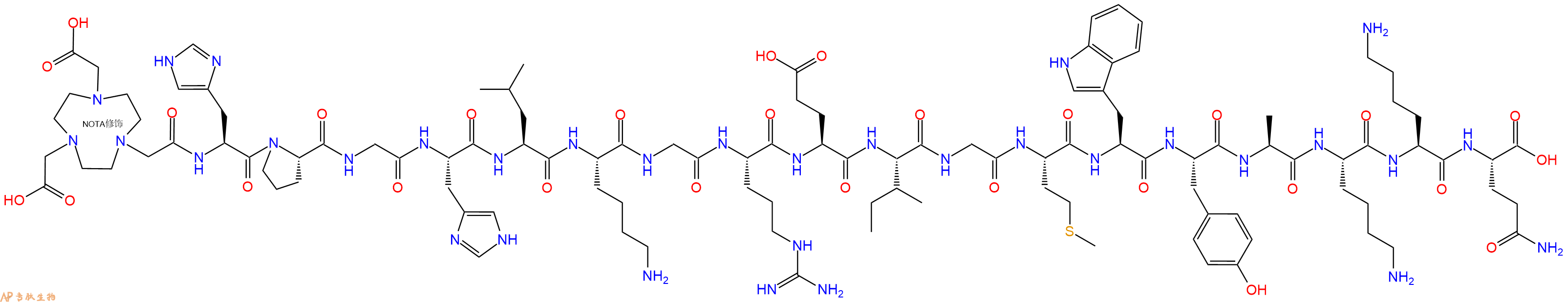 专肽生物产品NOTA-His-Pro-Gly-His-Leu-Lys-Gly-Arg-Glu-Ile-Gly-Met-Trp-Tyr-Ala-Lys-Lys-Gln-OH