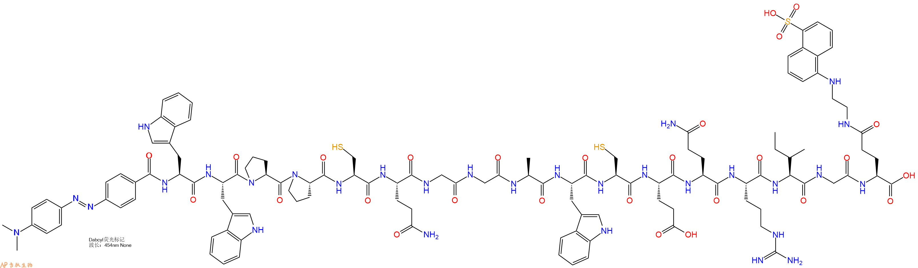 专肽生物产品DABCYL-Trp-Trp-Pro-Pro-Cys-Gln-Gly-Gly-Ala-Trp-Cys-Glu-Gln-Arg-Ile-Gly-Glu(Edans)-OH