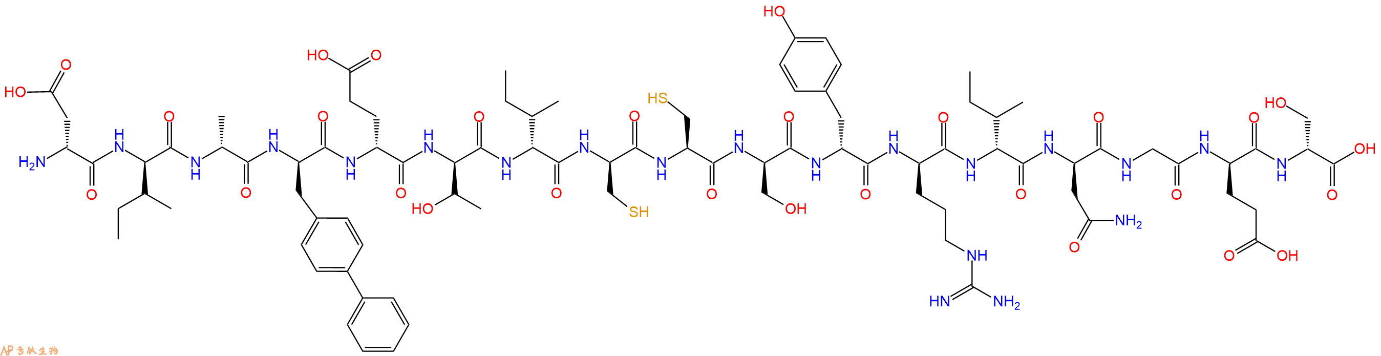 专肽生物产品H2N-DAsp-DIle-DAla-DBip-DGlu-DThr-DIle-DCys-Cys-DSer-DTyr-DArg-DIle-DAsn-Gly-DGlu-DSer-OH