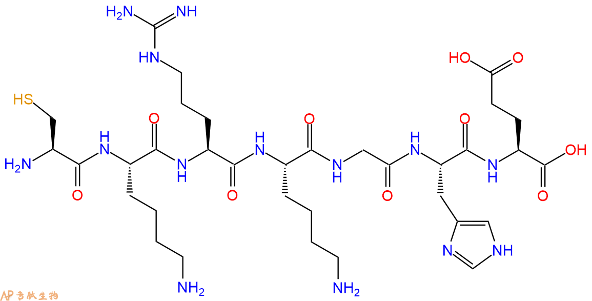 专肽生物产品H2N-Cys-Lys-Arg-Lys-Gly-His-Glu-OH