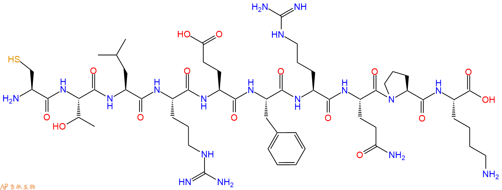 专肽生物产品H2N-Cys-Thr-Leu-Arg-Glu-Phe-Arg-Gln-Pro-Lys-OH