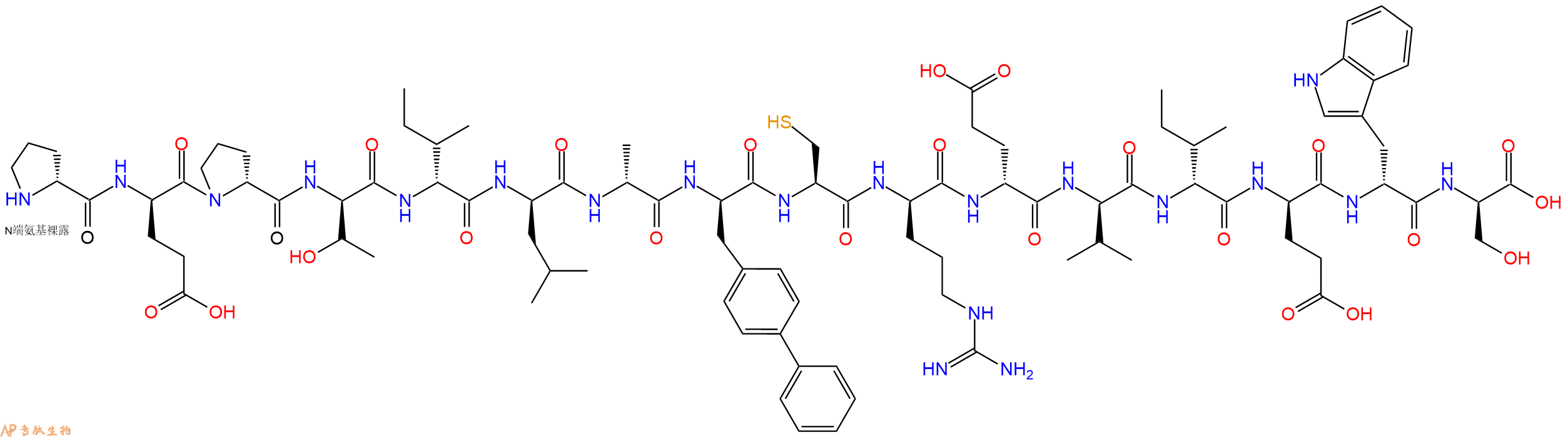 专肽生物产品H2N-DPro-DGlu-DPro-DThr-DIle-DLeu-DAla-DBip-Cys-DArg-DGlu-DVal-DIle-DGlu-DTrp-DSer-OH