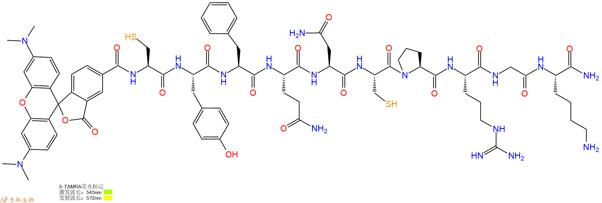 专肽生物产品5TAMRA-Cys-Tyr-Phe-Gln-Asn-Cys-Pro-Arg-Gly-Lys-CONH2