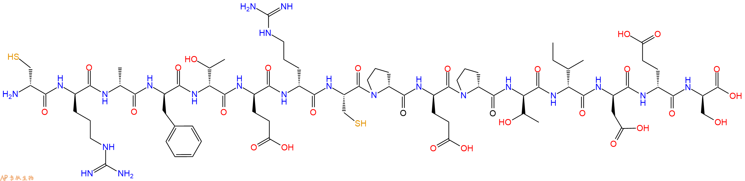专肽生物产品H2N-DCys-DArg-DAla-DPhe-DThr-DGlu-DArg-Cys-DPro-DGlu-DPro-DThr-DIle-DAsp-DGlu-DSer-OH