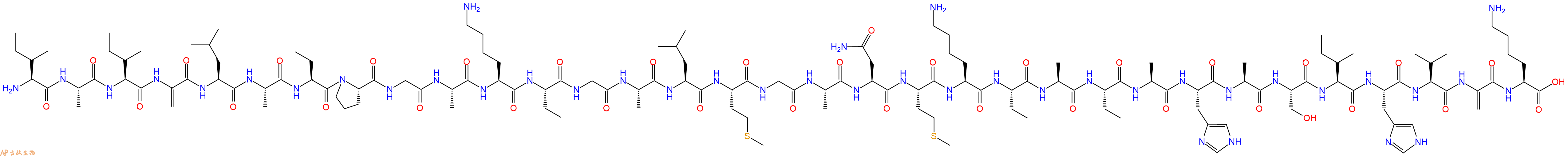专肽生物产品H2N-Ile-Ala-Ile-Dha-Leu-Ala-Abu-Pro-Gly-Ala-Lys-Abu-Gly-Ala-Leu-Met-Gly-Ala-Asn-Met-Lys-Abu-Ala-Abu-Ala-His-Ala-Ser-Ile-His-Val-Dha-Lys-OH
