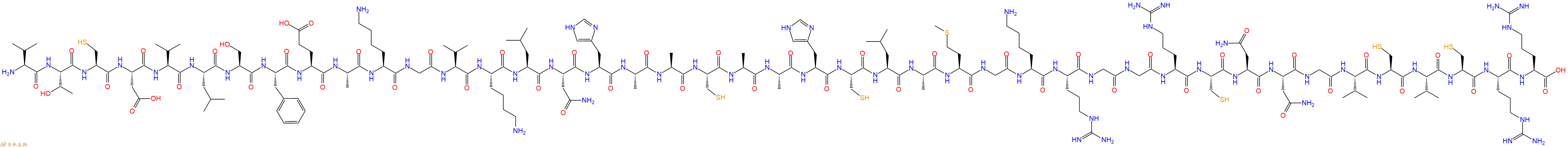 专肽生物产品H2N-Val-Thr-Cys-Asp-Val-Leu-Ser-Phe-Glu-Ala-Lys-Gly-Val-Lys-Leu-Asn-His-Ala-Ala-Cys-Ala-Ala-His-Cys-Leu-Ala-Met-Gly-Lys-Arg-Gly-Gly-Arg-Cys-Asn-Asn-Gly-Val-Cys-Val-Cys-Arg-Arg-OH