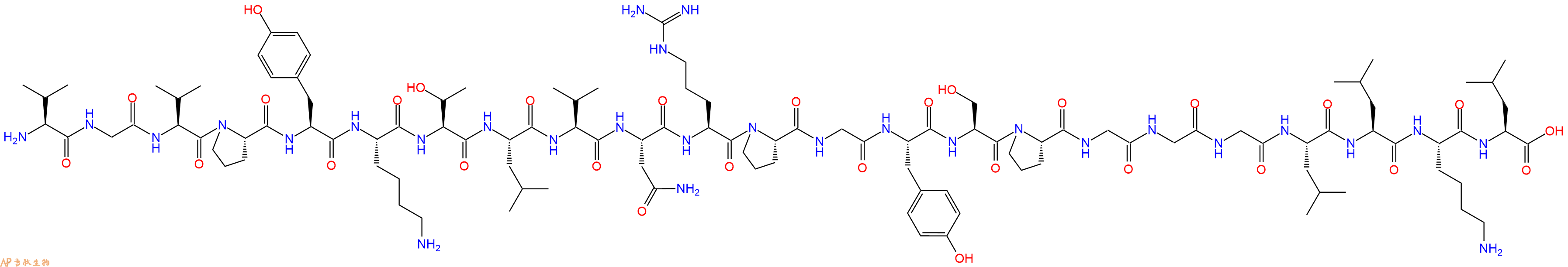 专肽生物产品H2N-Val-Gly-Val-Pro-Tyr-Lys-Thr-Leu-Val-Asn-Arg-Pro-Gly-Tyr-Ser-Pro-Gly-Gly-Gly-Leu-Leu-Lys-Leu-OH