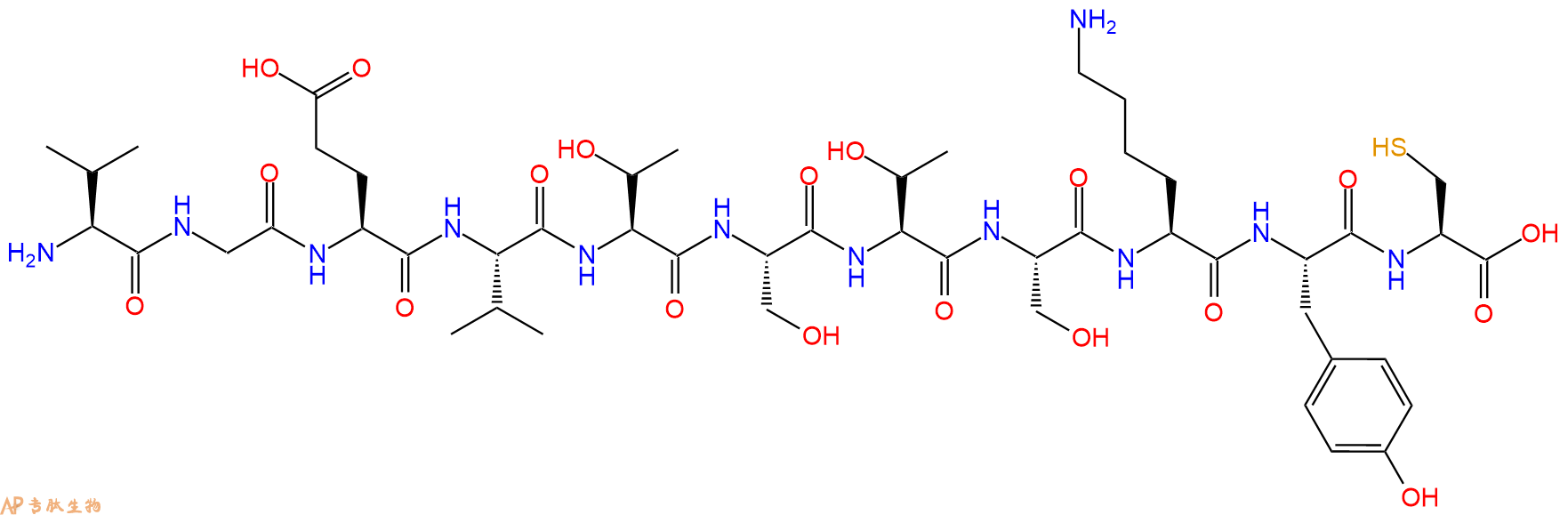专肽生物产品H2N-Val-Gly-Glu-Val-Thr-Ser-Thr-Ser-Lys-Tyr-Cys-OH