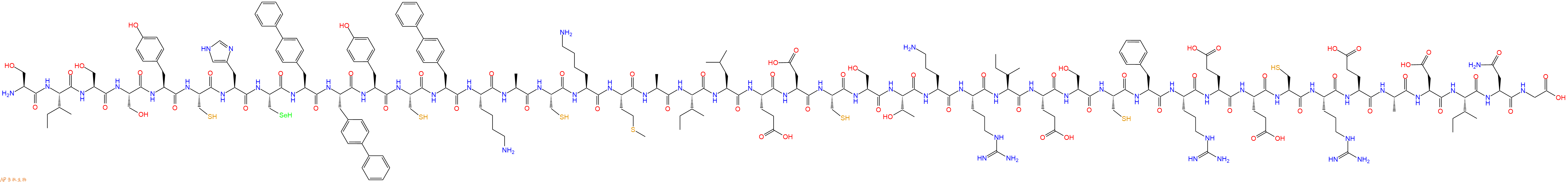 专肽生物产品H2N-Ser-Ile-Ser-Ser-Tyr-Cys-His-Sec-Bip-Bip-Tyr-Cys-Bip-Lys-Ala-Cys-Lys-Met-Ala-Ile-Leu-Glu-Asp-Cys-Ser-Thr-Orn-Arg-Ile-Glu-Ser-Cys-Phe-Arg-Glu-Glu-Cys-Arg-Glu-Ala-Asp-Ile-Asn-Gly-OH