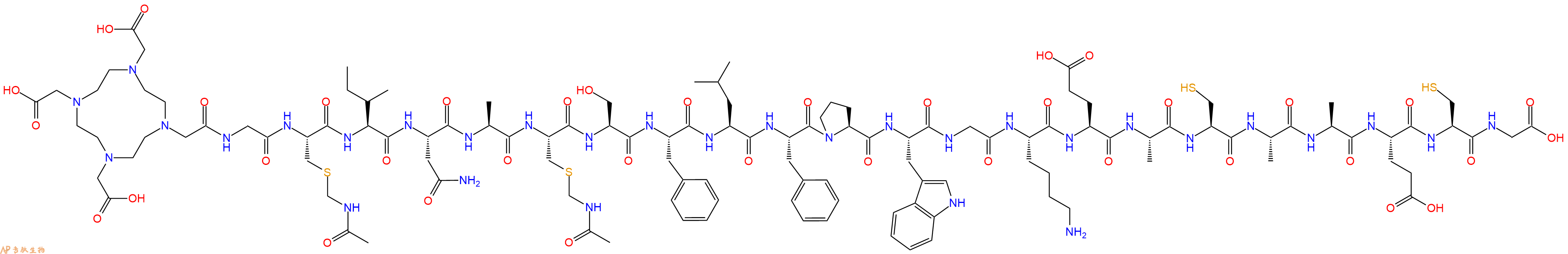专肽生物产品DOTA-Gly-Cys(Acm)-Ile-Asn-Ala-Cys(Acm)-Ser-Phe-Leu-Phe-Pro-Trp-Gly-Lys-Glu-Ala-Cys-Ala-Ala-Glu-Cys-Gly-OH