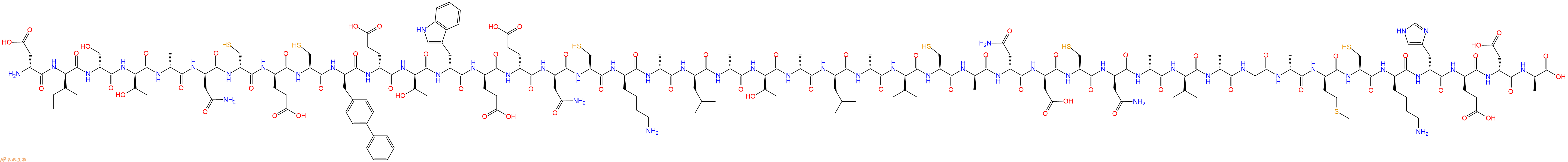 专肽生物产品H2N-DAsp-DIle-DSer-DThr-DAla-DAsn-DCys-DGlu-Cys-DBip-DGlu-DThr-DTrp-DGlu-DGlu-DAsn-Cys-DLys-DAla-DLeu-DAla-DThr-DAla-DLeu-DAla-DVal-Cys-DAla-DAsn-DAsp-Cys-DAsn-DAla-DVal-DAla-Gly-DAla-DMet-Cys-DLys-DHis-DGlu-DAsp-DAla-OH