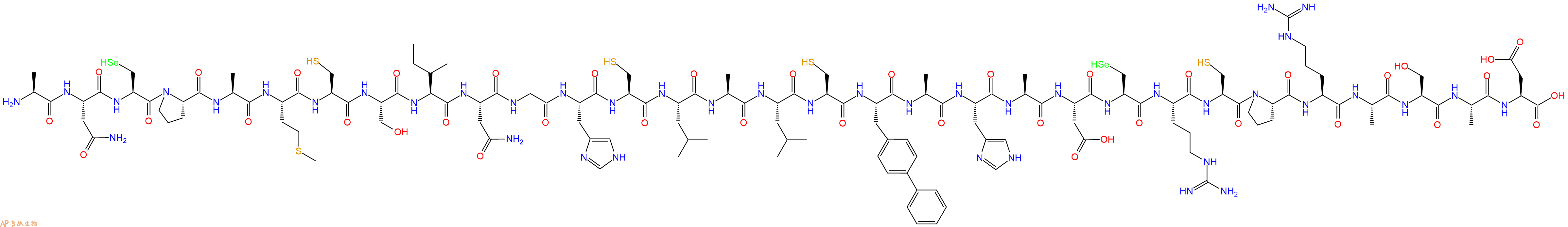 专肽生物产品H2N-Ala-Asn-Sec-Pro-Ala-Met-Cys-Ser-Ile-Asn-Gly-His-Cys-Leu-Ala-Leu-Cys-Bip-Ala-His-Ala-Asp-Sec-Arg-Cys-Pro-Arg-Ala-Ser-Ala-Asp-OH
