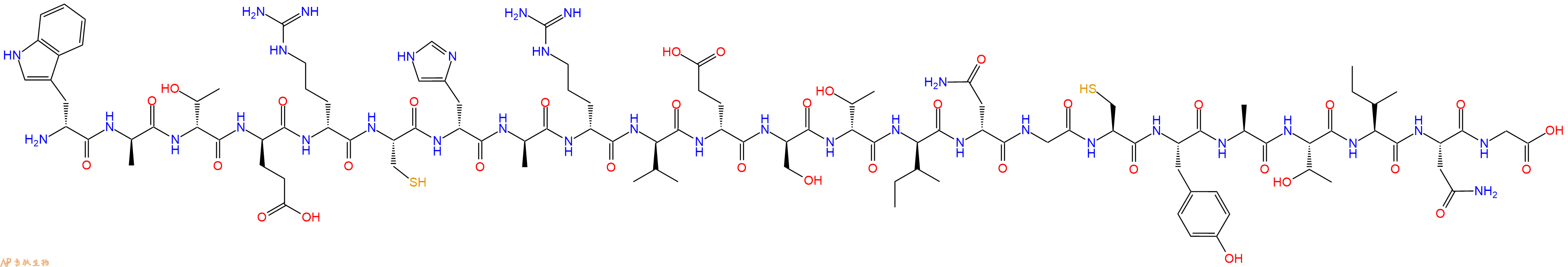 专肽生物产品H2N-DTrp-DAla-DThr-DGlu-DArg-Cys-DHis-DAla-DArg-DVal-DGlu-DSer-DThr-DIle-DAsn-Gly-Cys-Tyr-Ala-Thr-Ile-Asn-Gly-OH