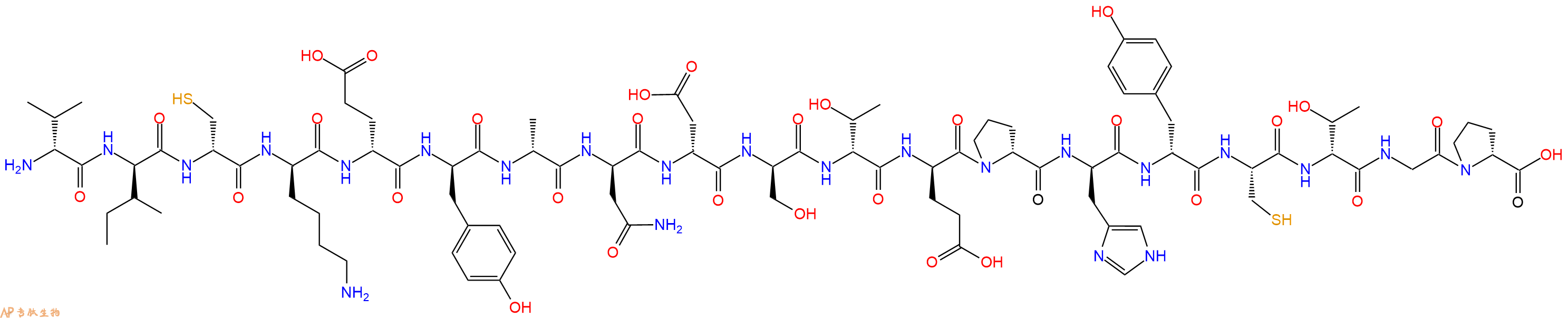 专肽生物产品H2N-DVal-DIle-DCys-DLys-DGlu-DTyr-DAla-DAsn-DAsp-DSer-DThr-DGlu-DPro-DHis-DTyr-Cys-DThr-Gly-DPro-OH